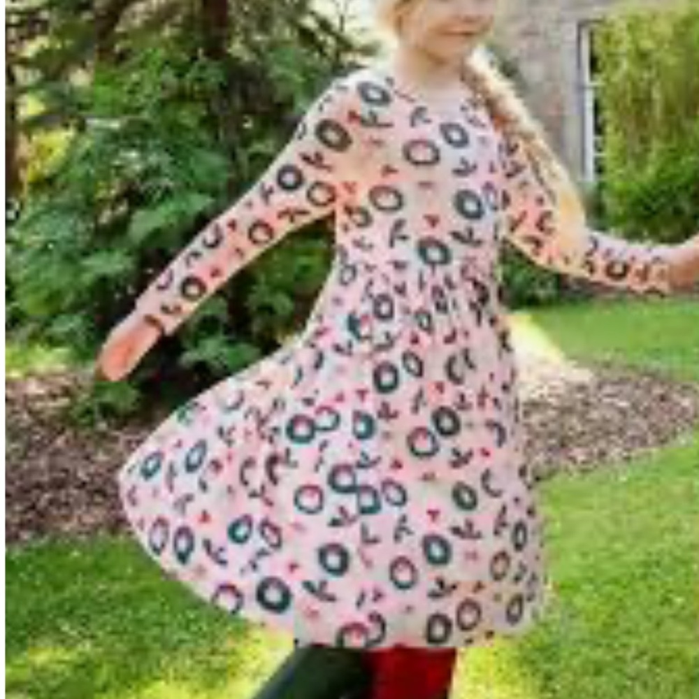 Pink chicken size 8 Pink wreath and Holly Print dress.